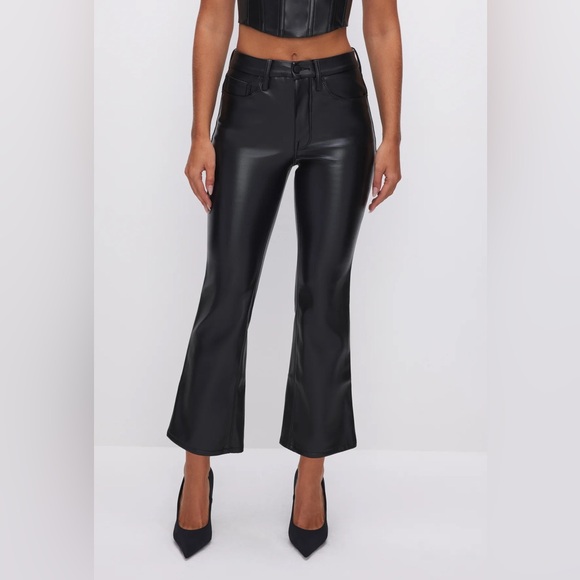 NWOT Good American Cropped Mini Boot Faux Leather Pant Size: 6 Color: Black001 - Picture 5 of 5